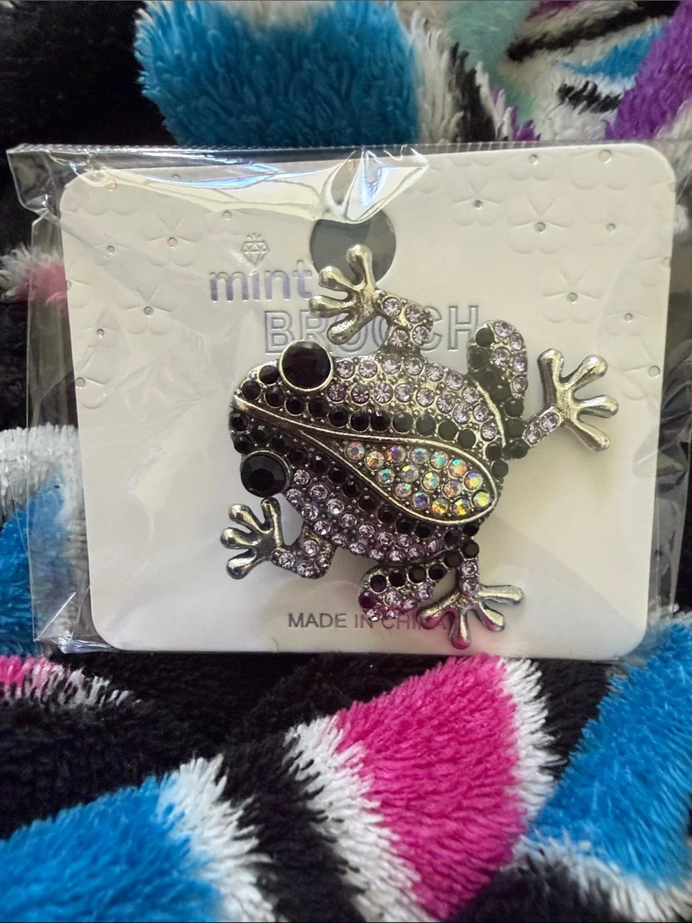 Multi-Color Crystal Frog Brooch